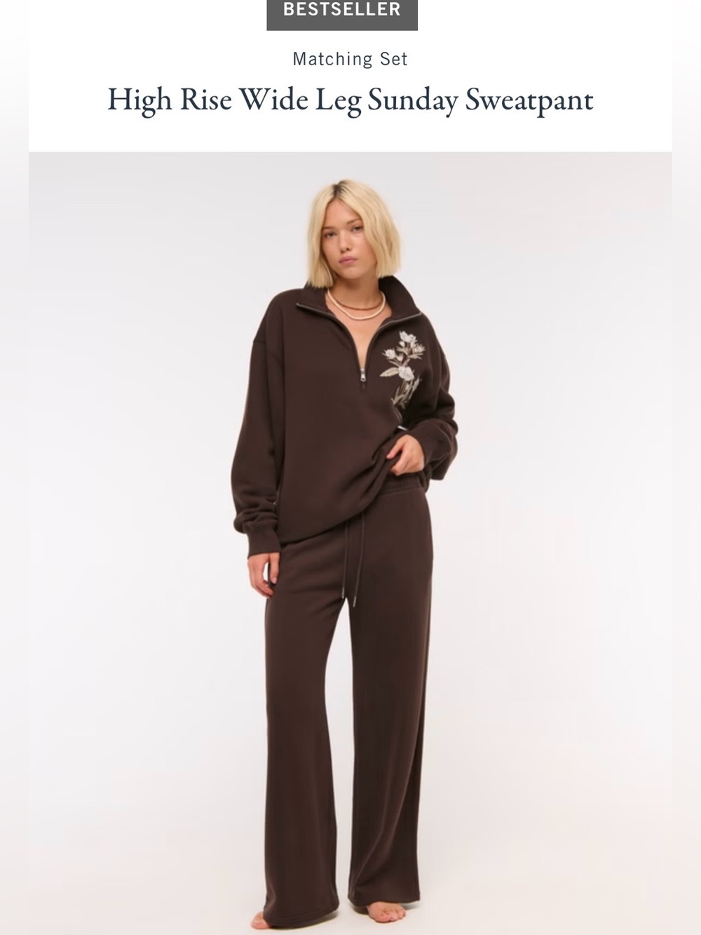 Abercrombie High Rise Wide Leg Sunday Sweatpant - Dark Coffee
